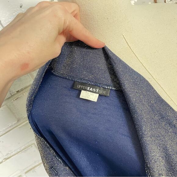 Vintage 90s Slightly Sheer Blue Gold Iridescent Button Down Long Sleeve Top - Picture 10 of 11